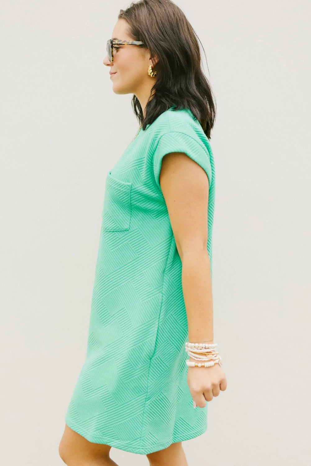 Textured Cap Sleeve T Shirt Dress | Mint Green