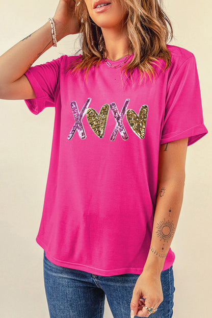 Heart Xoxo Graphic Crewneck Valentines T Shirt | Rose Red