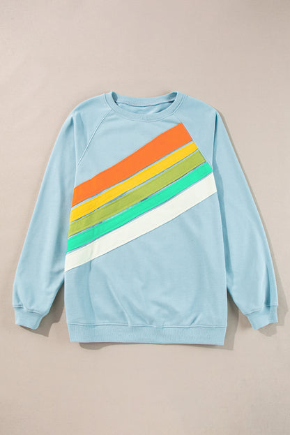 Rainbow Colourblock Striped Pullover Sweatshirt | Beau Blue