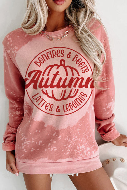 Tie Dye Autumn Pumpkin Graphic Drop Shoulder Sweatshirt | Pink