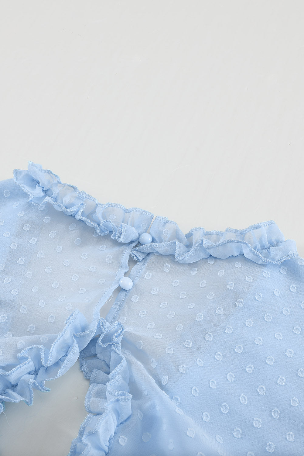 Layered Ruffled Open Back Puff Sleeve Swiss Dot Mini Dress | Sky Blue