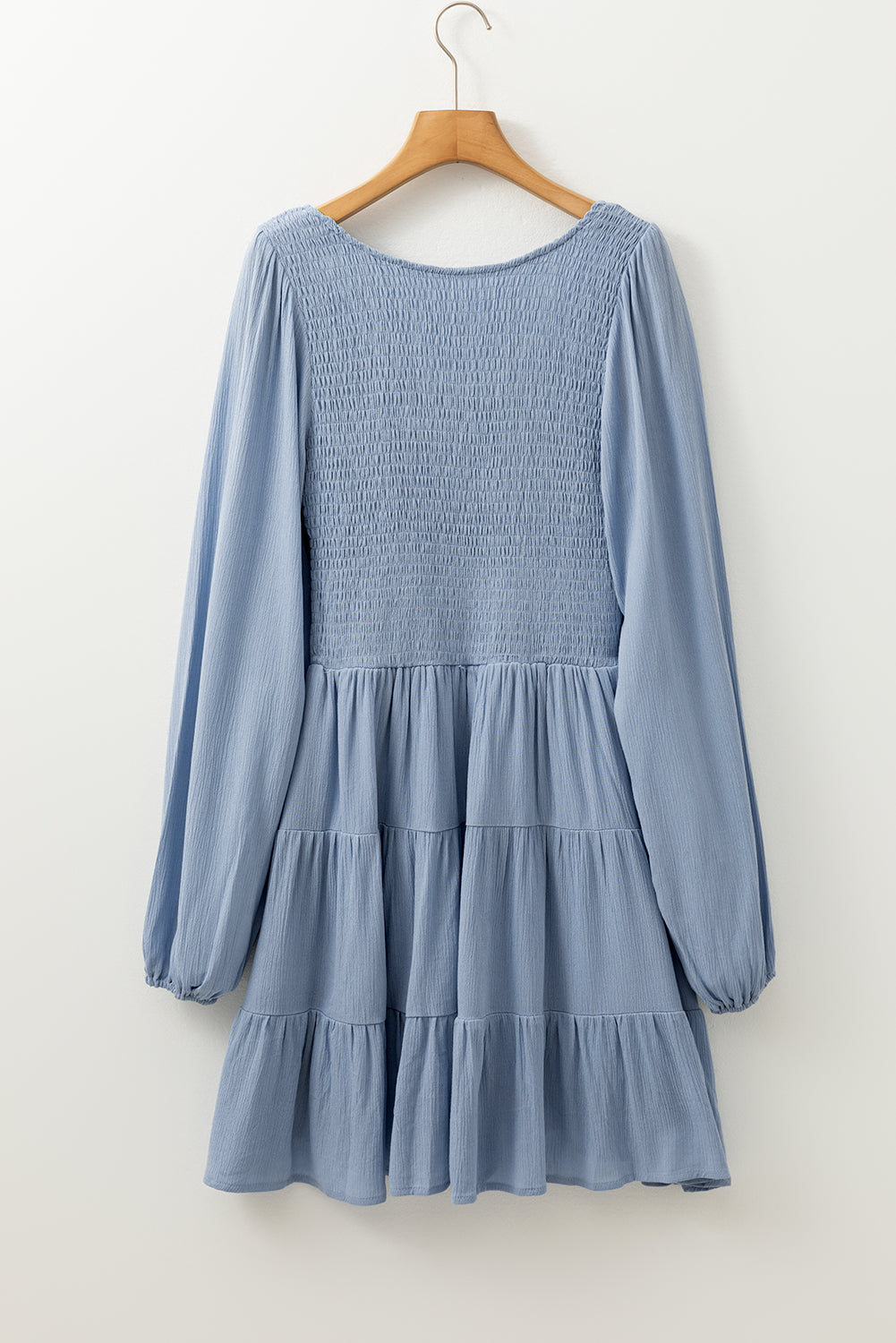 Long Sleeve V Neck Smocked Tiered Mini Dress | Ashleigh Blue