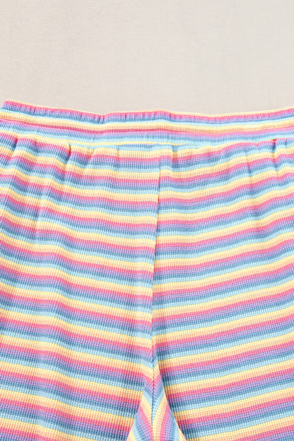 Rainbow Tee Tasseled String Wide Leg Pants Set | Pink Stripe