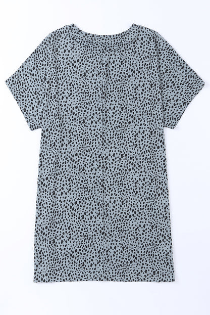 Leopard Print Side Pockets Tunic Top | Gray