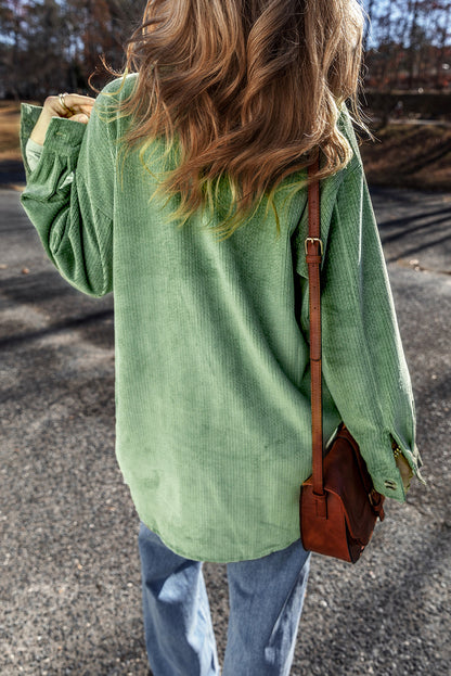 Patched Pocket Button Up Corduroy Shacket | Mist Green