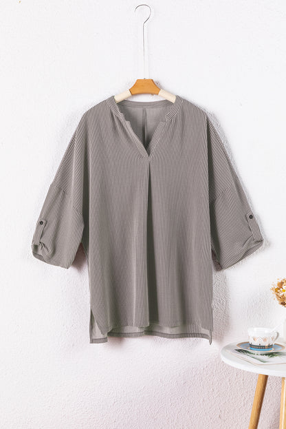 Ribbed Roll-Tab Sleeve Oversize Top | Philippine Gray