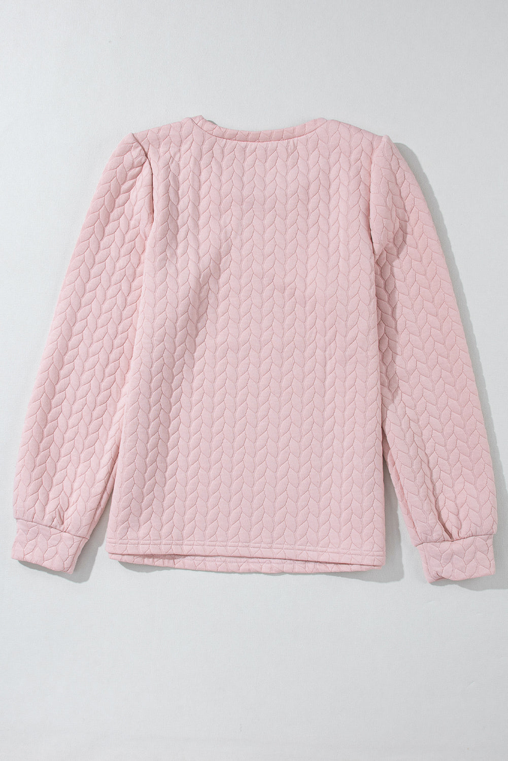 Cable Textured Puff Sleeve Sweatshirt | Light Pink