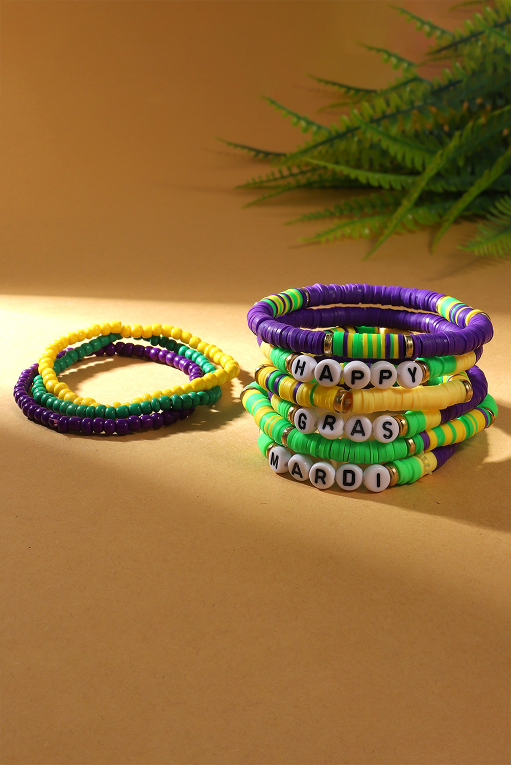 Happy Mardi Gras Beaded Layered Bracelet Set | Tillandsia Purple