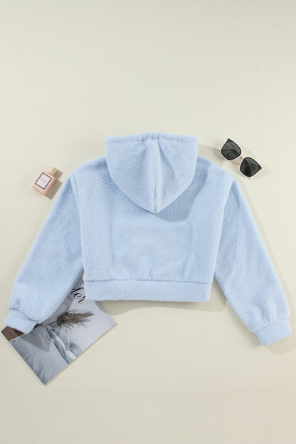 Cropped Sherpa Zip Up Hoodie | Beau Blue