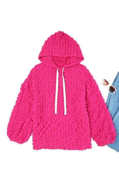 Bubble Textured Waffle Hoodie | Rose