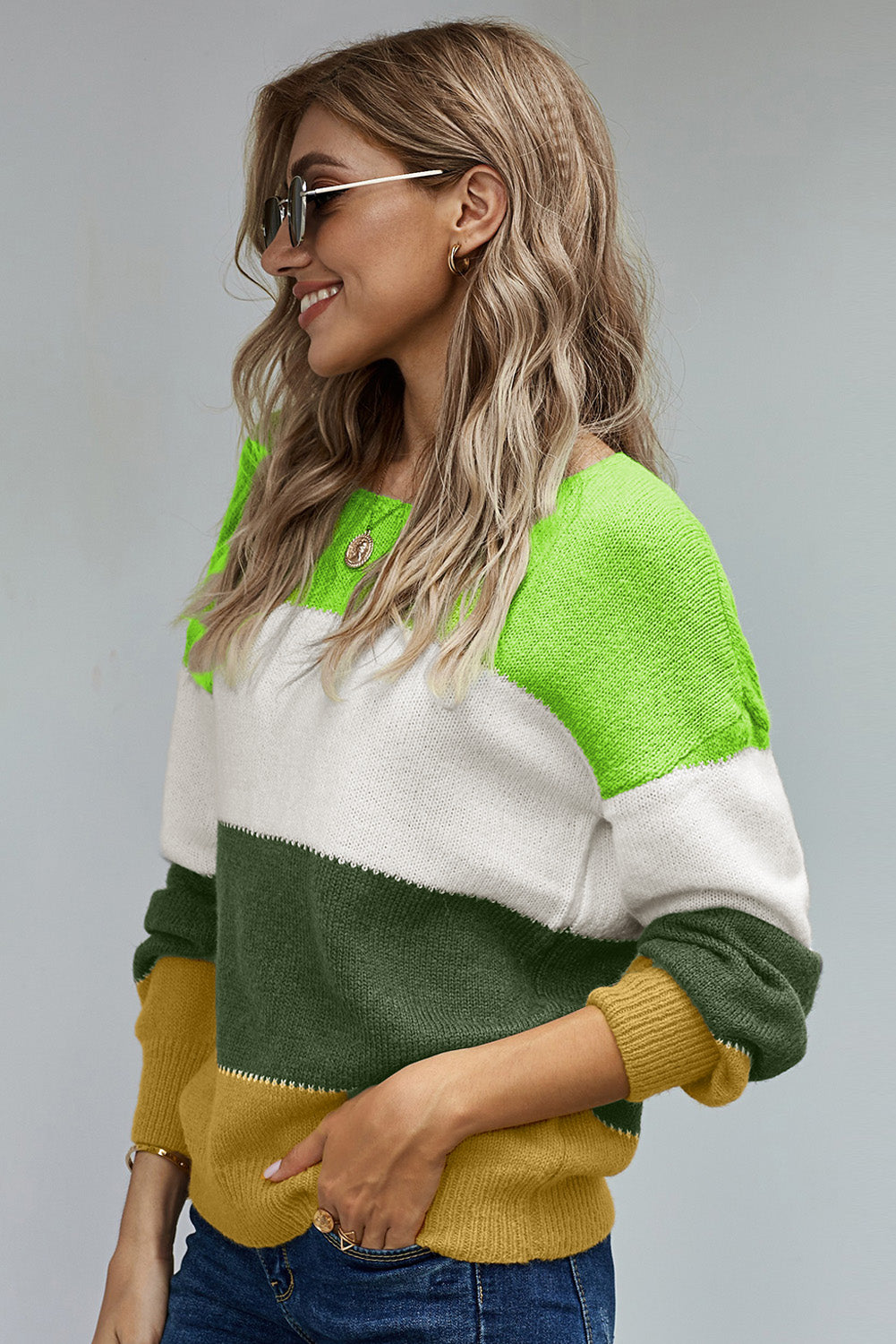 Pullover Colourblock Winter Sweater | Green