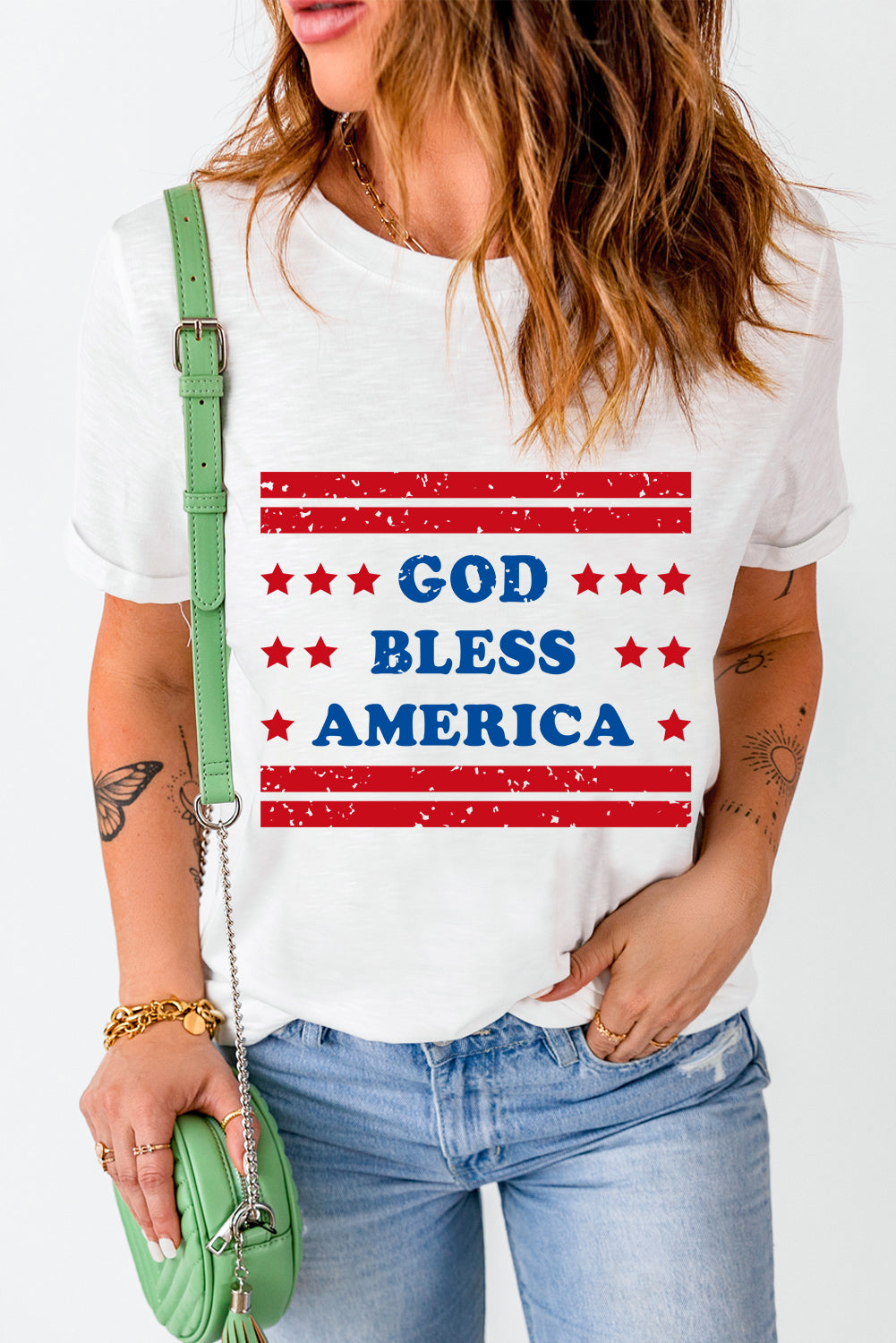 God Bless American Star And Stripe Graphic Tee | White