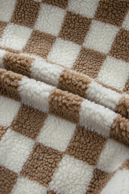 Checkered Sherpa Collared Jacket Vest | Khaki