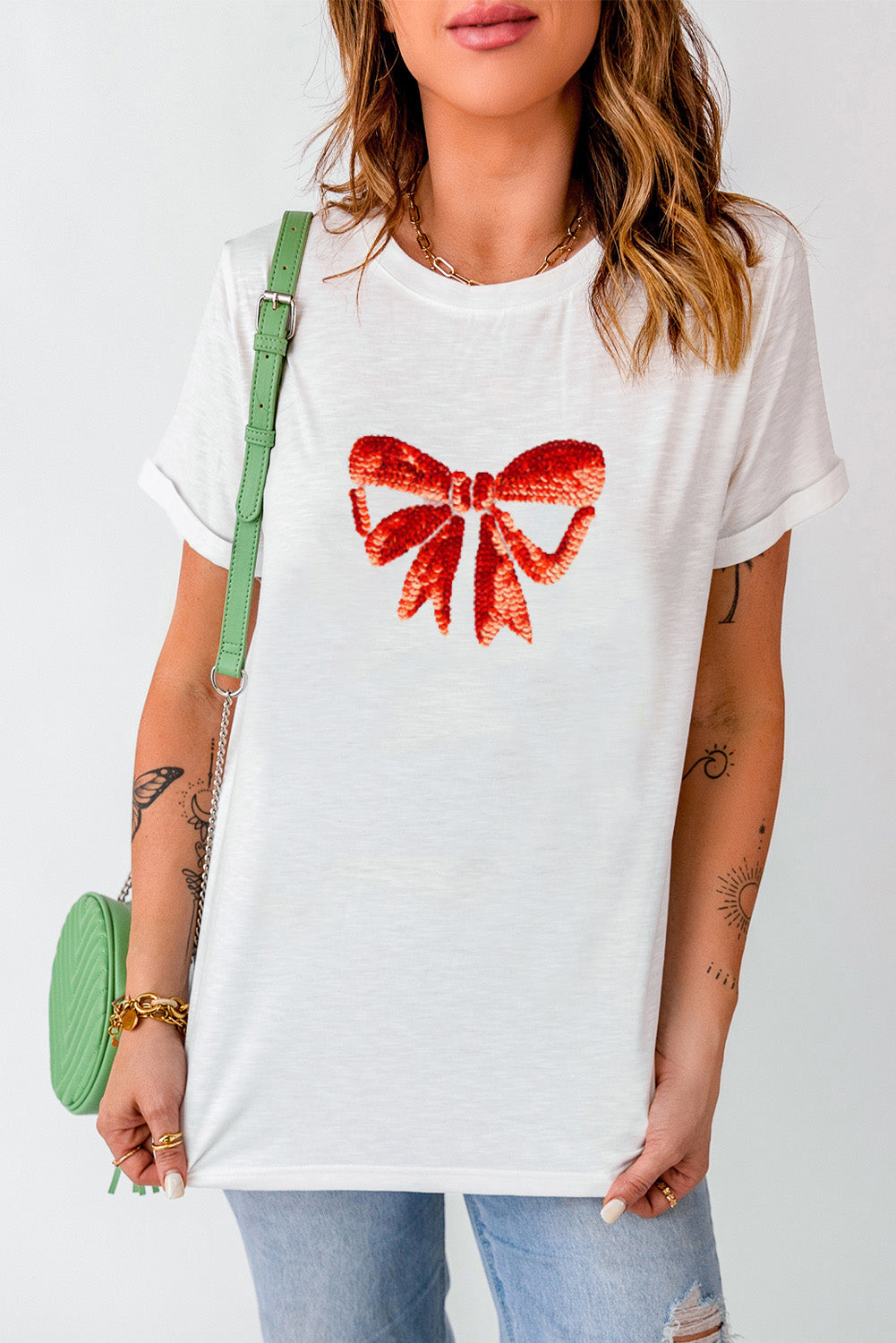 Bowknot Graphic Casual T Shirt | White