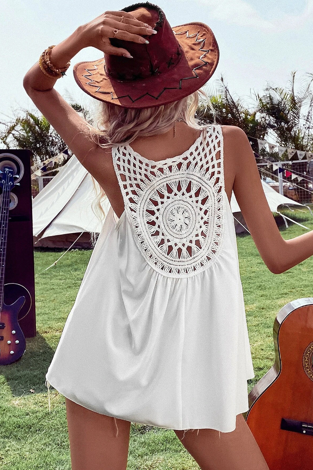 Bohemian Crochet Patchwork Sleeveless Tunic | White