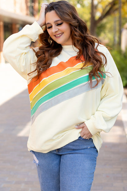 White Rainbow Raglan Sleeve Crew Neck Plus Size Sweatshirt | white