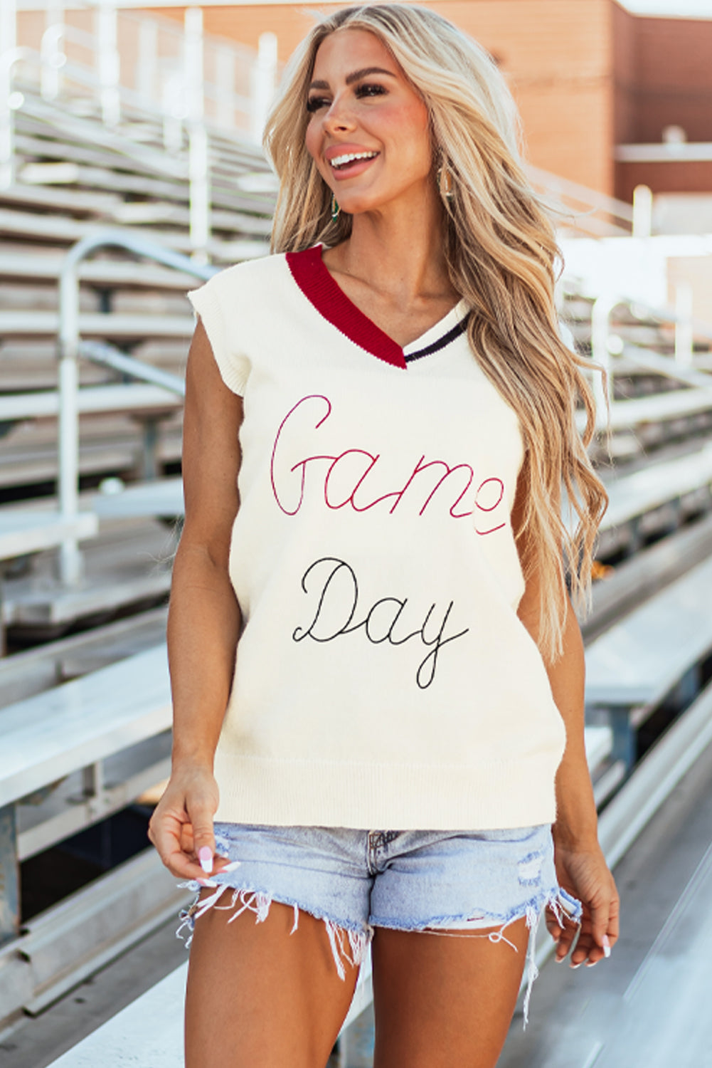 Vintage Game Day Sweater Vest | White