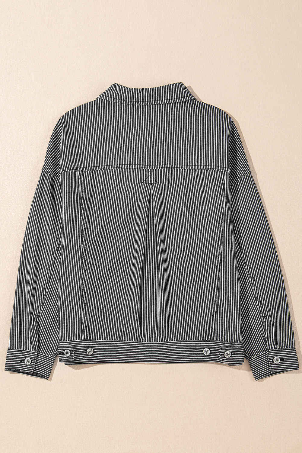 Washed Oversize Pocketed Denim Jacket | Blue Stripe