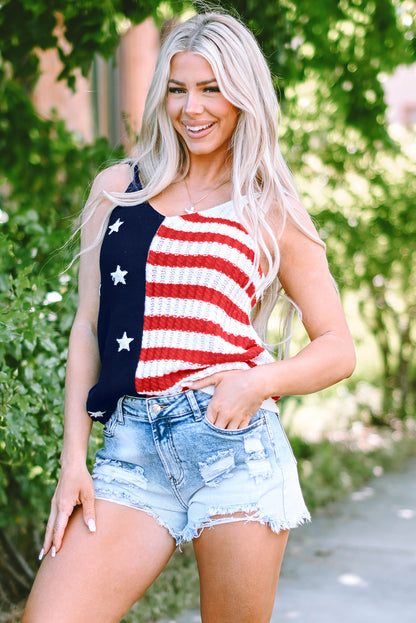 Stars And Stripes Flag Pattern Knitted Tank | Red