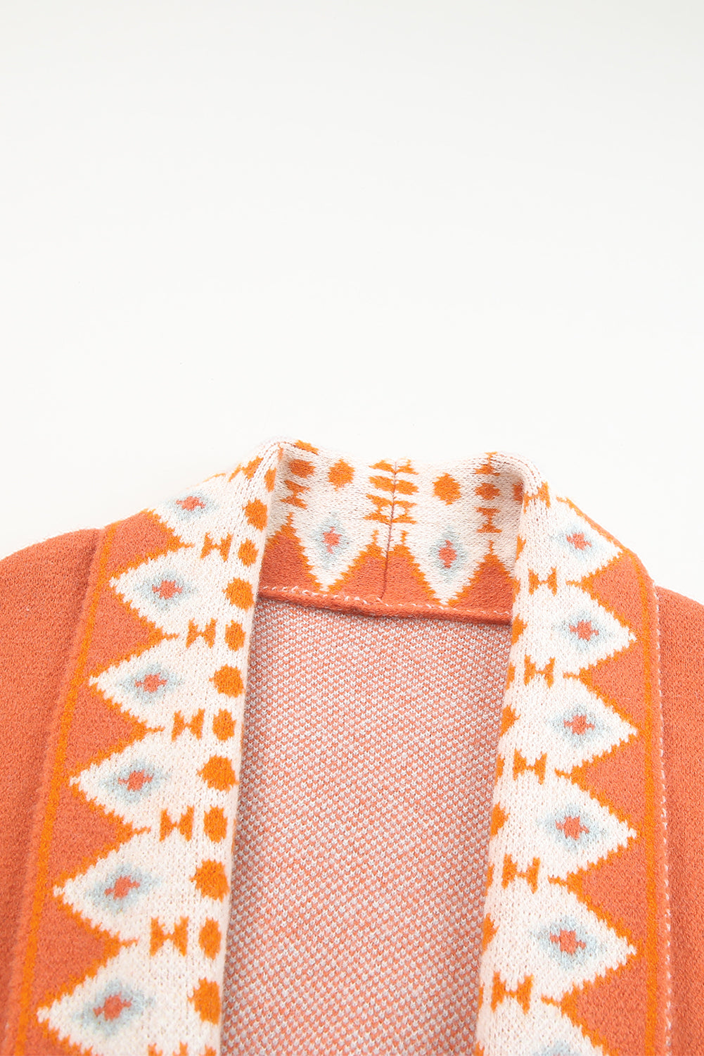 Aztec Print Open Front Knitted Cardigan | Orange Printed