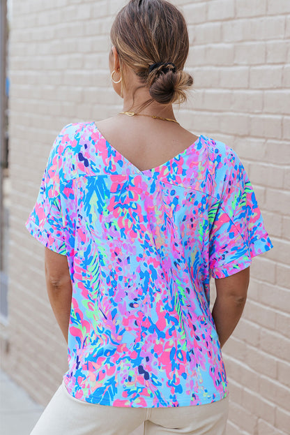 Loose Painted Floral Tee | Sky Blue