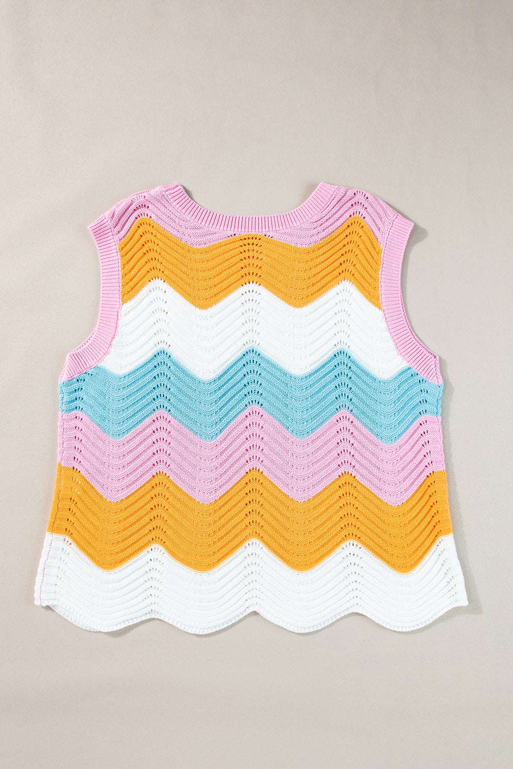 Striped Colourblock Scalloped Hem Knitted Vest | Multicolour