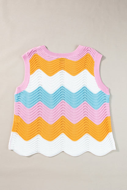 Striped Colourblock Scalloped Hem Knitted Vest | Multicolour