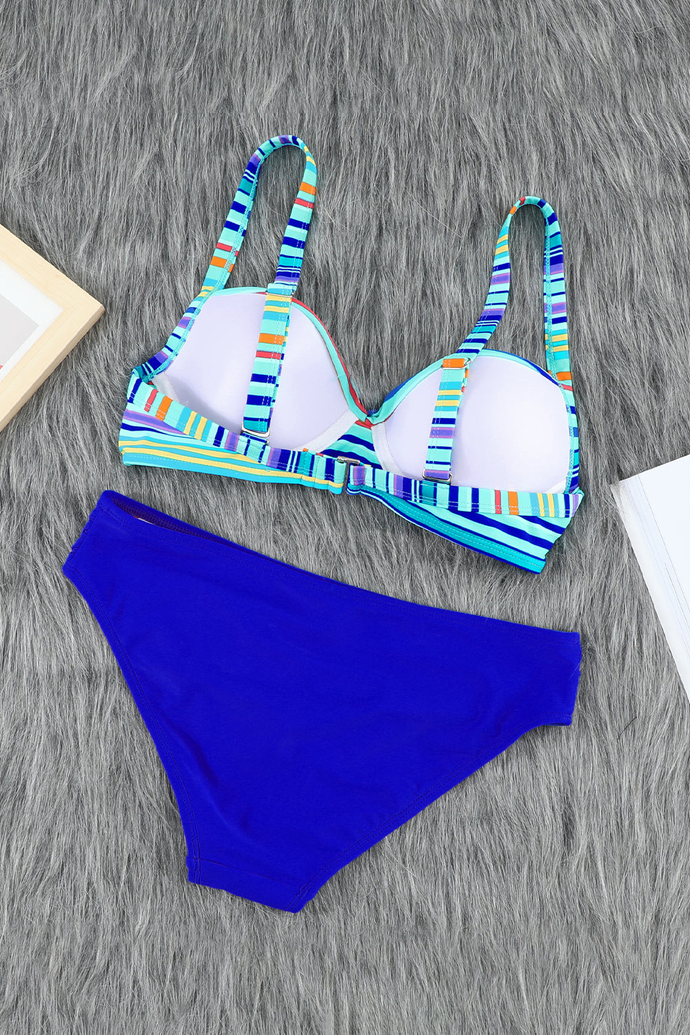 Twisted Bust Striped Bikini Set | Sky Blue