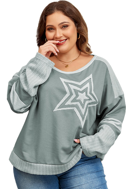 Stars Patchwork Round Neck Plus Size T Shirt | Mist Green