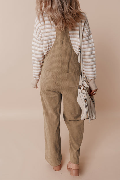 Solid Pocketed Loose Fit Corduroy Overall | Gray Morn