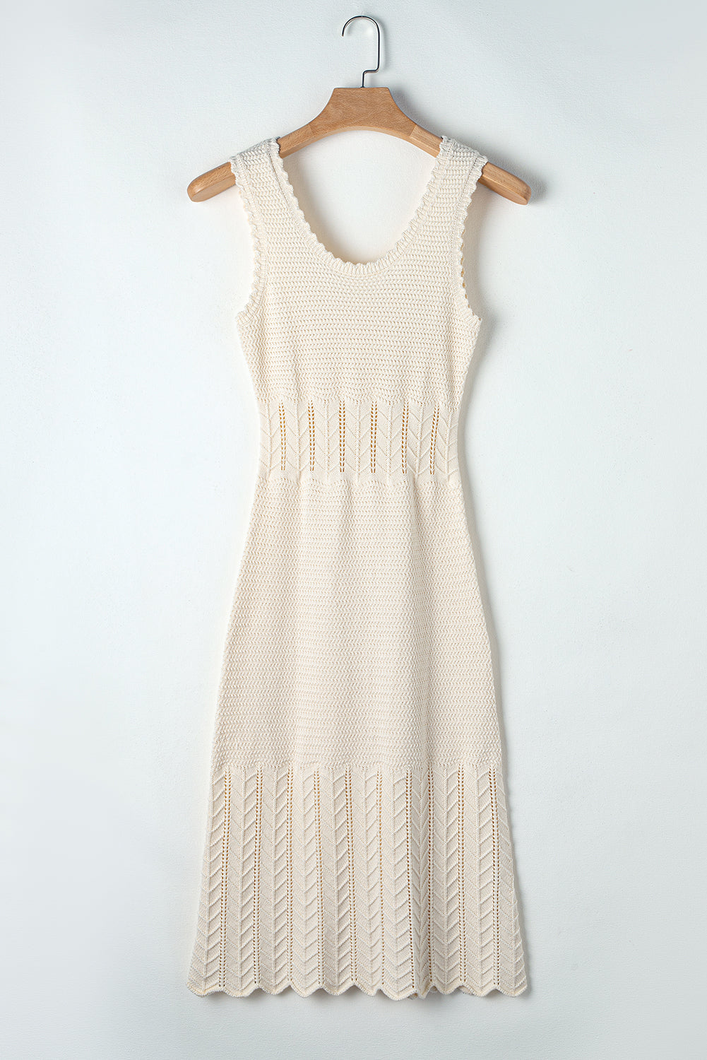 Mix Texture Knitted Sleeveless Sweater Dress | Beige