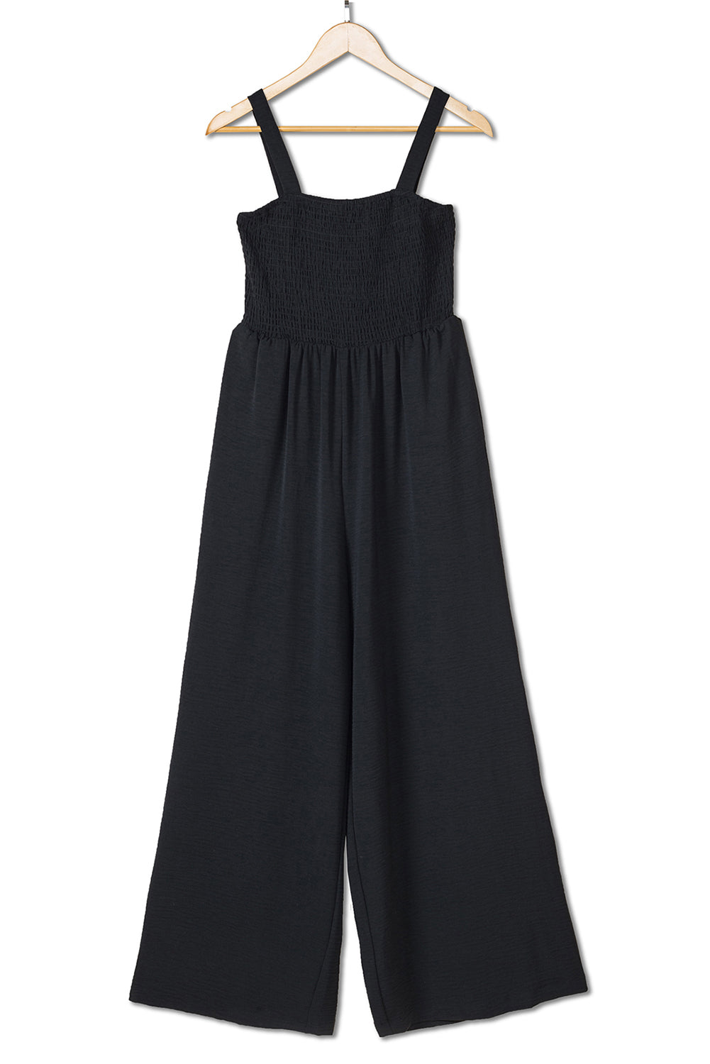 Smocked Sleeveless Wide Leg Jumpsuit With Pockets | Black