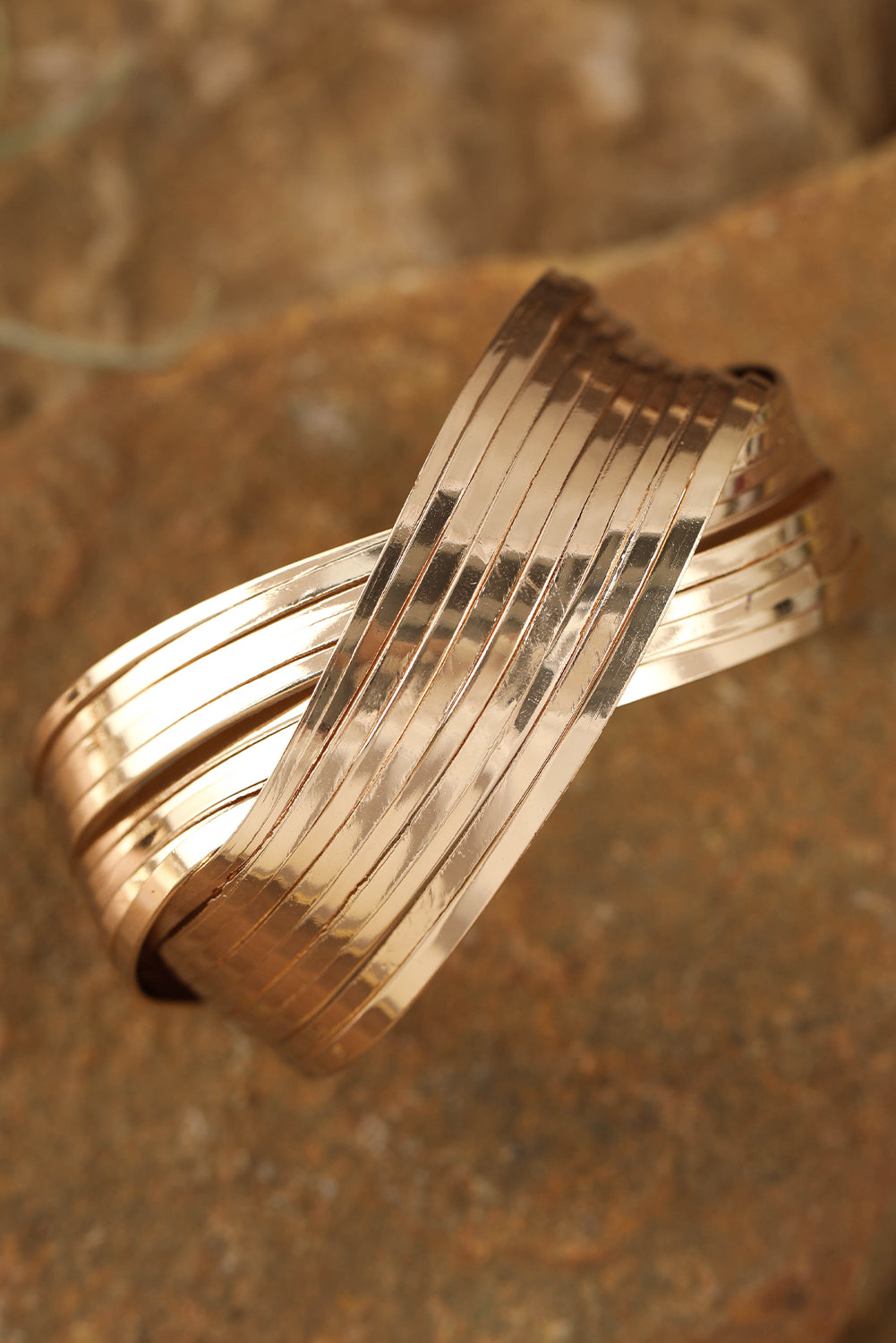 Textured Crossover Metal Cuff Bracelet | Gold