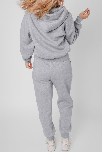 Solid Exposed Seams Hoodie And Joggers Activewear Set | Gray