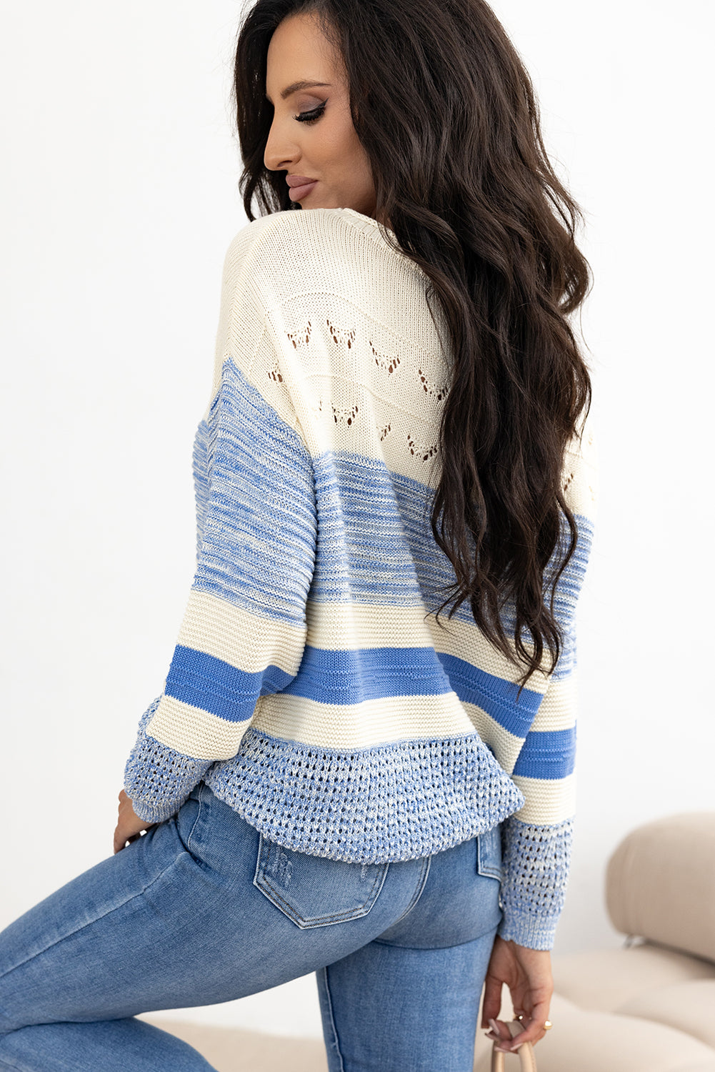 Open Stitch Puff Sleeve Sweater | Light Blue