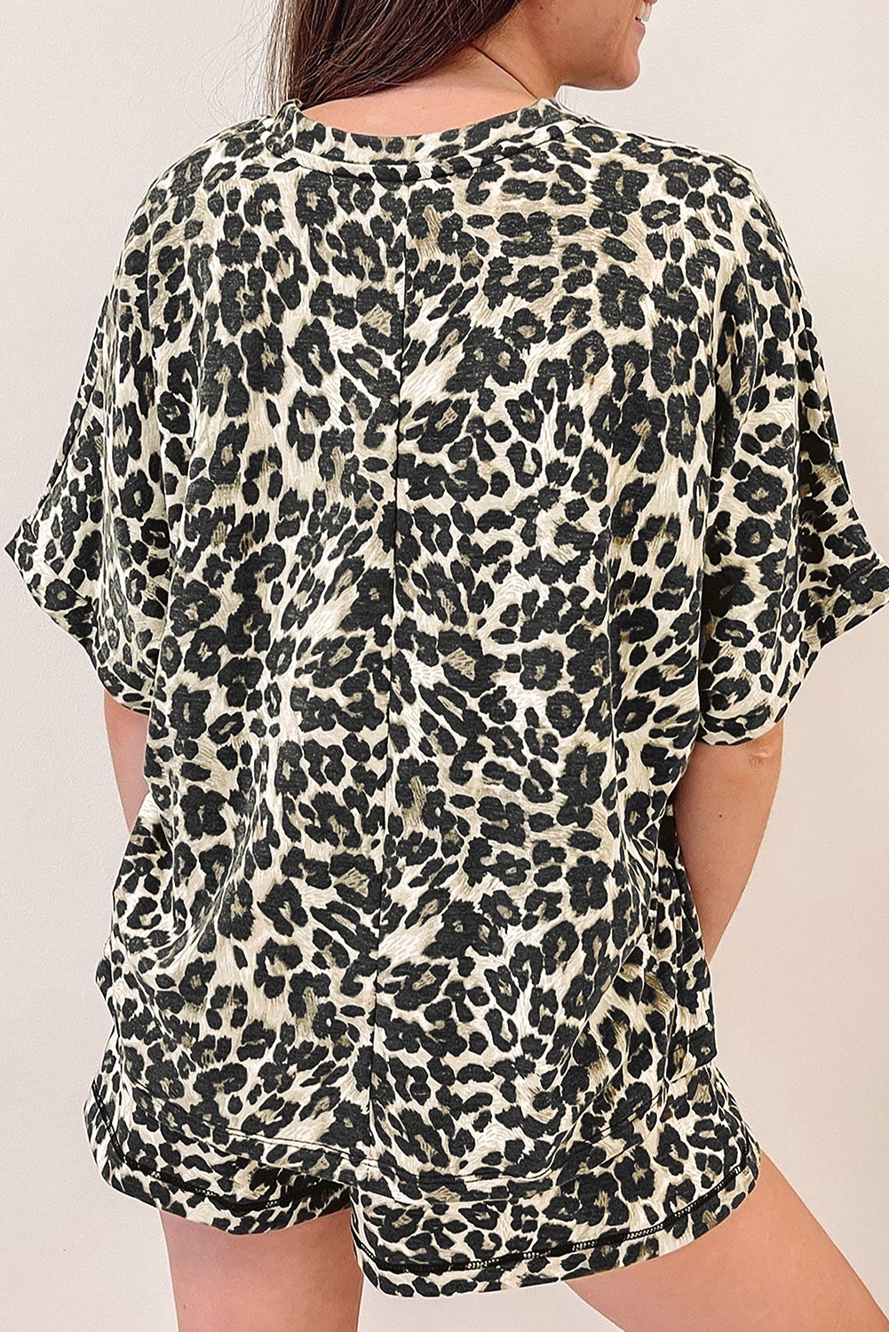 Cheetah Printed Casual Tee And Shorts Lounge Set | Black