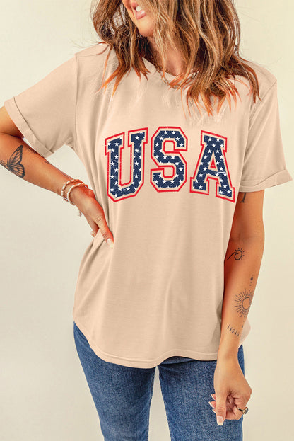 Starry Usa Lettering Independent Day T-Shirt | Khaki