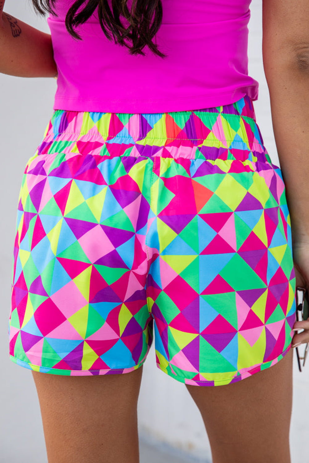 Geometric High Waisted Athletic Shorts | Multicolour