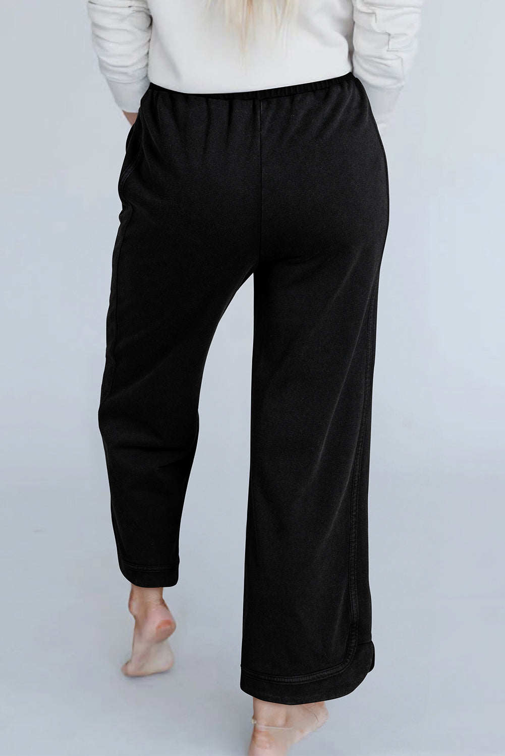 Mineral Wash Exposed Seam Wide Leg Pants | Black