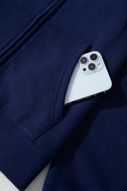 Solid Colour Fleece Lined Zip Up Hoodie | Navy Blue