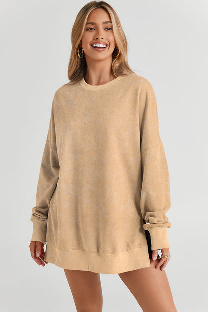 Drop Shoulder Ribbed Trim Oversized Sweatshirt | Khaki