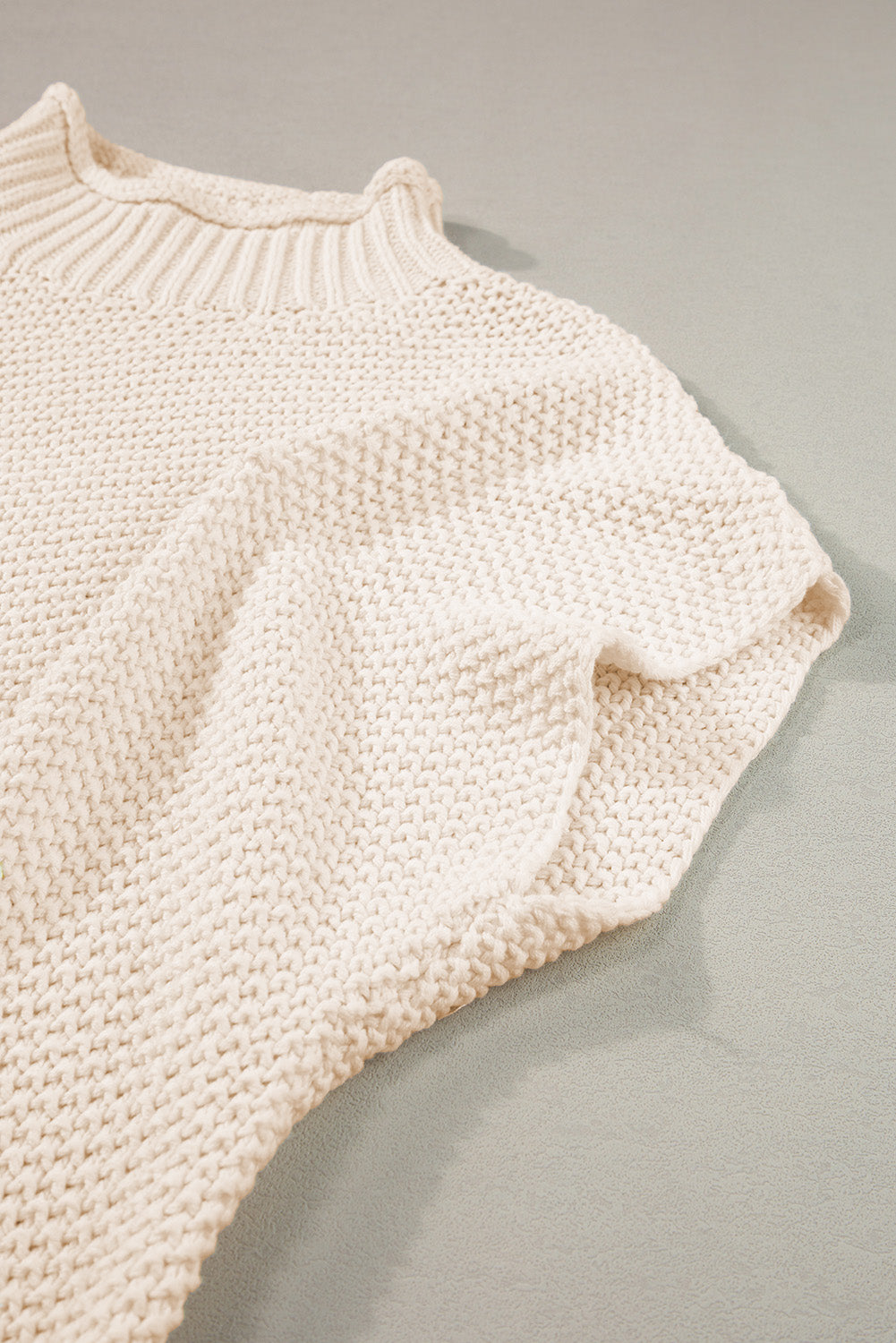 High Neck Bat Short Sleeve Sweater | Beige