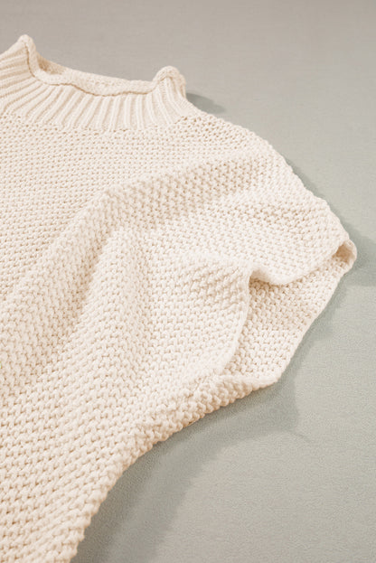 High Neck Bat Short Sleeve Sweater | Beige