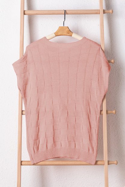 Lattice Textured Knit Short Sleeve Sweater | Dusty Pink