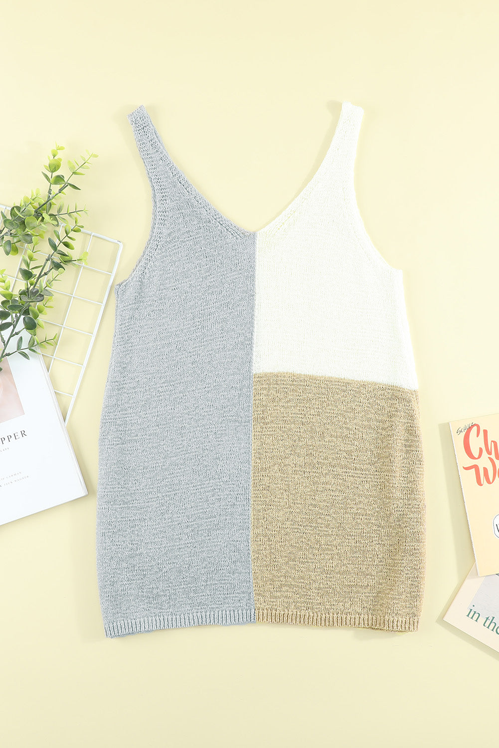 Colour Block Knitted Tank Top | Gray