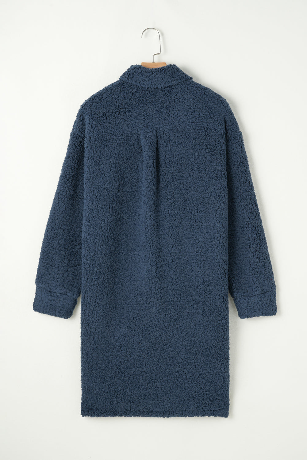 Contrast Flap Pocket Single Breasted Teddy Coat | Blue