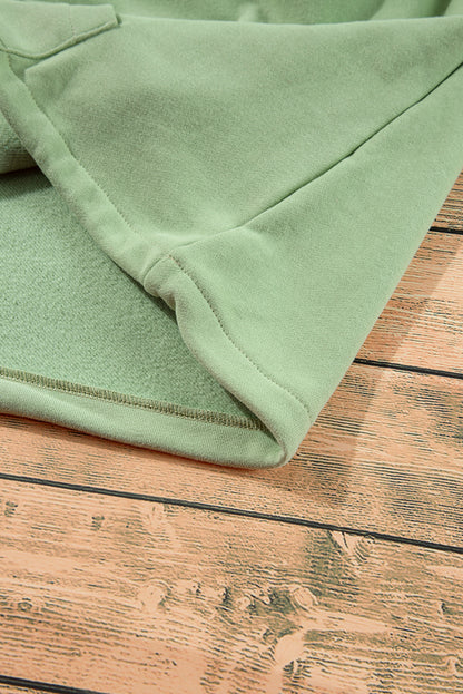 Fleece Lined Half Zipper Kangaroo Pockets Loose Hoodie | Smoke Green