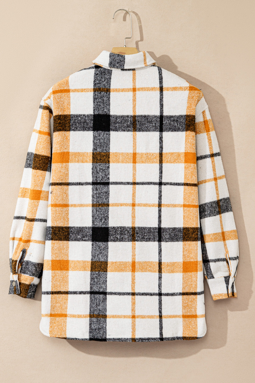 Plaid Print Turn Down Collar Buttoned Shacket | Yellow