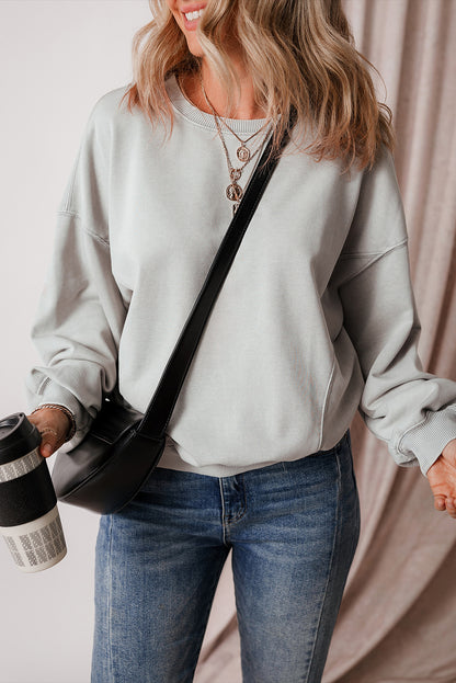 Exposed Seam Batwing Sleeve Drop Shoulder Sweatshirt | Gray