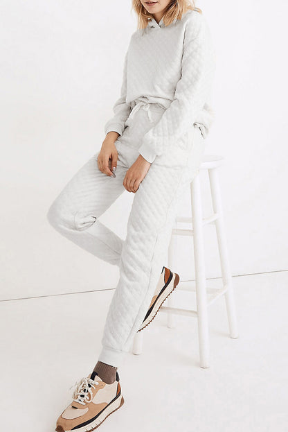 Quilted Hoodie And Sweatpants Two Piece Set | White